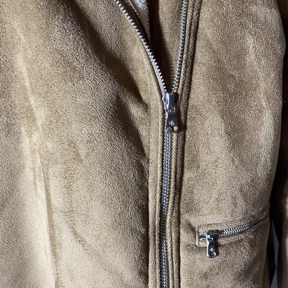 Lauren Ralph Lauren Women’s Faux Suede Sherpa Lined Moto Jacket Brown XL - Picture 6 of 14